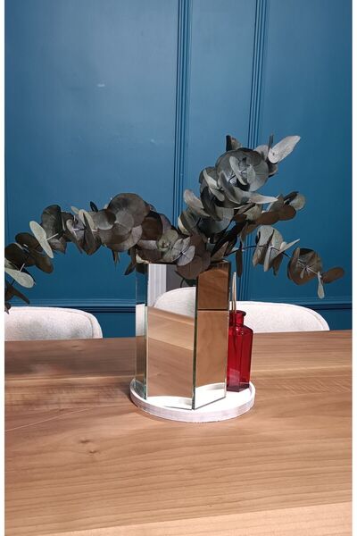 extrasepetim Διακοσμητικό βάζο ξηρών λουλουδιών 20 εκ. - Εξάγωνο με ασημί καθρέφτη