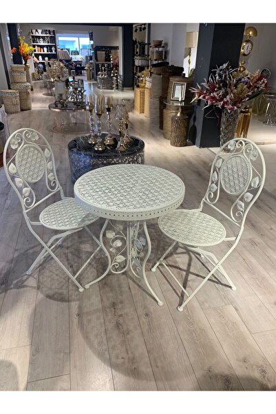 hediye ESTERHOMEDECOR ferforje masa ve 2 sandalye beyaz