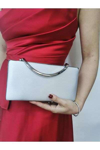 NAZART Γυναικείο σατέν ασημί βραδινό φόρεμα Clutch Portfolio Chain Strap Hand Wedding Engagement Night Shoulder Bag