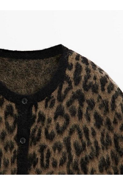 YouLikeButik Vlněný svetr s leopardím vzorem - m D