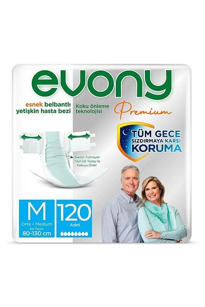 Evony Premium M Size 120 Pieces Adult Patient Diapers - With Waistband