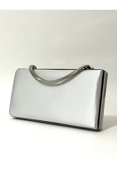 NAZART Geantă de seară din satin argintiu pentru femei, clutch/portofoliu cu curea din lanț, perfectă pentru nuntă, logodnă sau petreceri elegante.