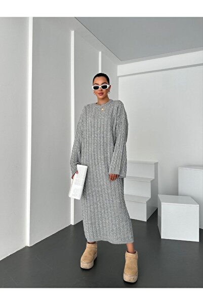 Kurtayfashion Rochie de damă din tricot împletit cu păr