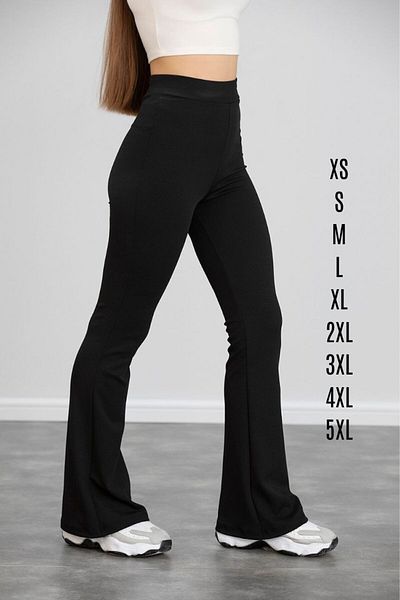 Dream Style Pantaloni negri din lycra cu talie înaltă din țesătură creponată cu picior evazat
