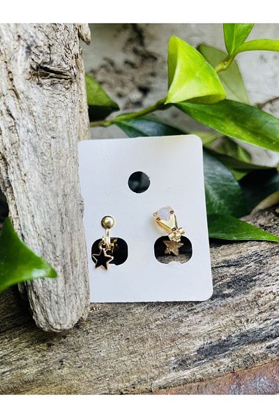 1PARÇAMAVİ Mini Black Star Clip Non-Perforated Children's Earrings -Compression Earrings