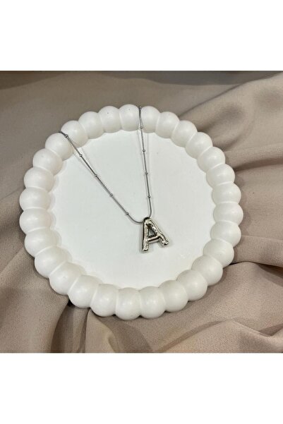 Mistik Aksesuar Çelik İri Balon Harf Kolye