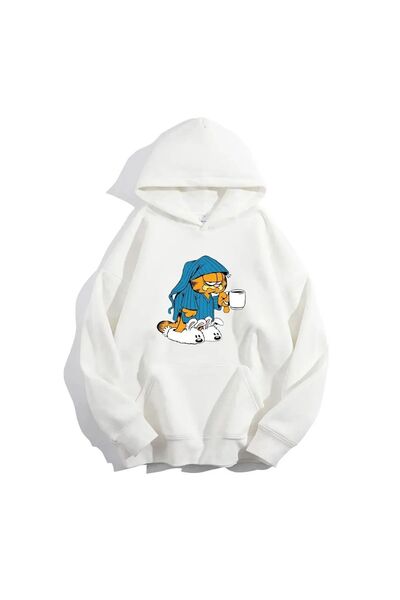 FECCY Hanorac unisex din bumbac, cu glugă, supradimensionat, alb, cu imprimeu...