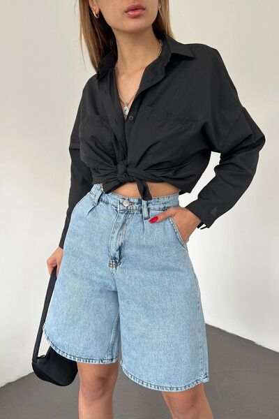 bacc Kadın Buz Mavisi Çift Cepli Bermuda Denim Şort Bcdf-233303