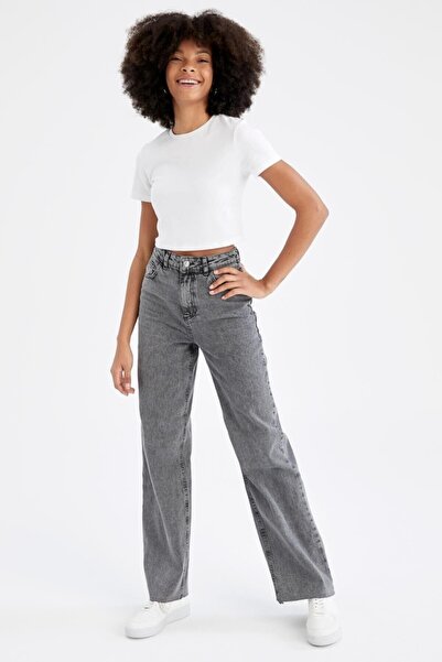 DRC trend Jany Smoked 90s Lycra - جينز Palazzo فضفاض عالي الخصر