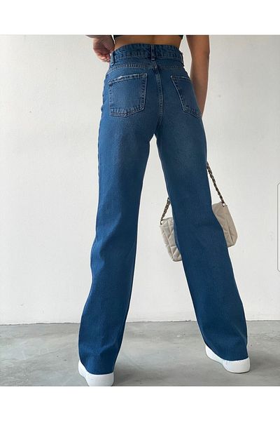 DRC trend Blugi de damă Jakarta Lycra largi, albaștri, cu talie super înaltă, cu picioare largi