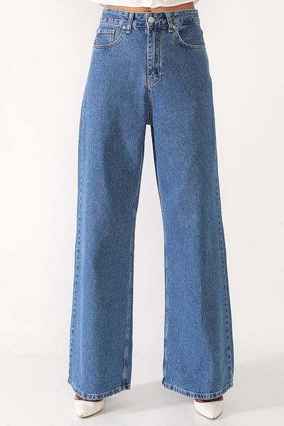 DRC trend Pantaloni Palazzo de blugi cu talie super înaltă din lycra albastru