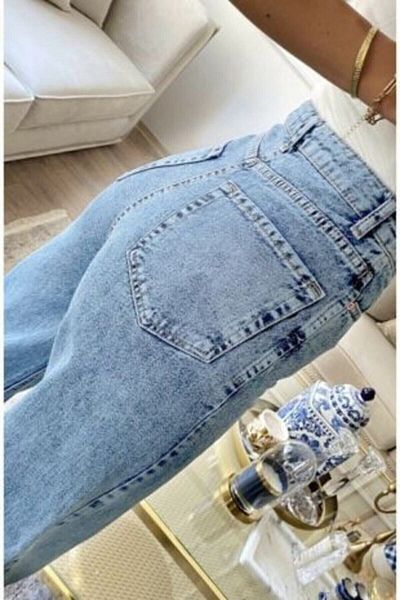 DRC trend X Blue Mid Snow Anii 90 Lycra Blugi largi cu talie super înaltă Pantaloni Palazzo. (Super High)