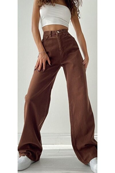 DRC trend Jemmy Brown Lycra Super High Waist Loose Jeans Palazzo Trousers. (super High)