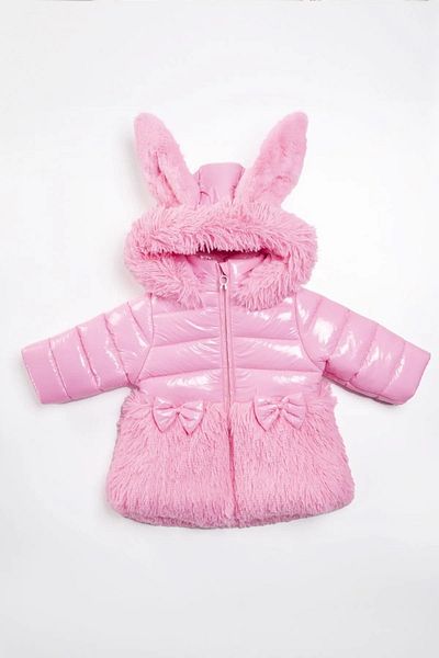 PODİUM GİYİM Trend New Cute Cool Bow Detailed Stain and Water Repellent Outer Surface Rabbit Ear Hooded -Coat