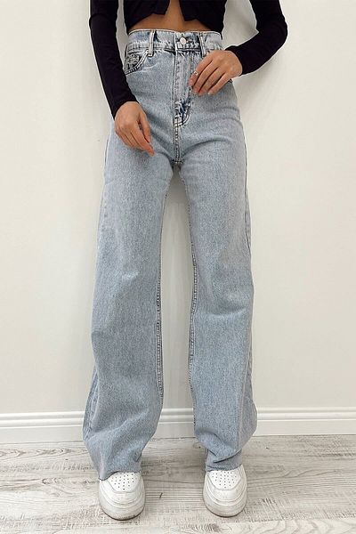 DRC trend Ice Blue Lycra White Chocolate Jean Palazzo Pantaloni - Talie Super Înaltă