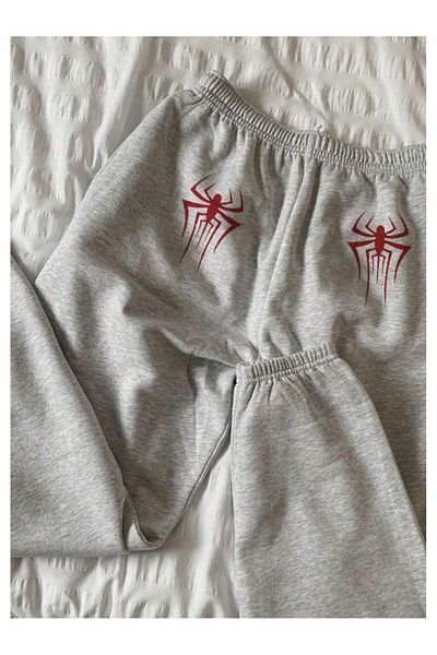Mythologie Ψηλόμεσο ελαστικό γκρι παντελόνι Jogger με στάμπα αράχνη - Χειμώνας