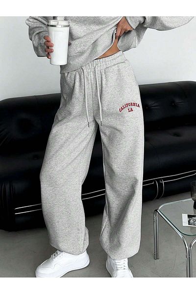 Mythologie Ψηλόμεσο ελαστικό πόδι California La Jogger Sweatpants - Γκρι εμπριμέ χειμώνα