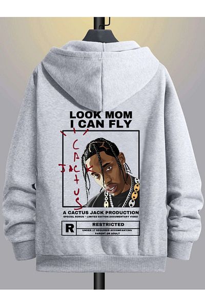 Mythologie Cactus Jack Thick Cardigan - Γκρι εμπριμέ καλοκαιρινή υπερμεγέθη ζακέτα με κουκούλα και τσέπη με φερμουάρ