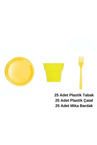 Ambalaj Evi Tabak Seti Plastik Parti Tabak Seti Sarı 75 Parça