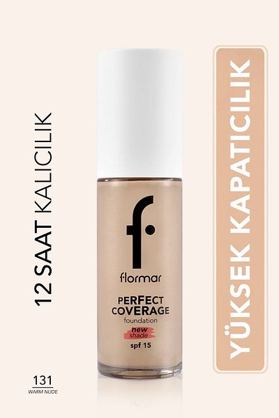 Flormar Intense Water Based Perfect Coverage Foundation (Pink Sub Tone) -131 Warm Nude - 8682536070553