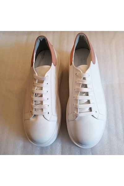 Giuseppe Mengoni Women's genuine cowhide white powder combination thick heavy flat non-slip polyurethane sole lace-up shoes