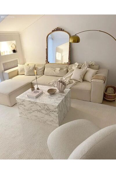 alpago home Gana Soft köşe koltuk keten kumaş beyaz