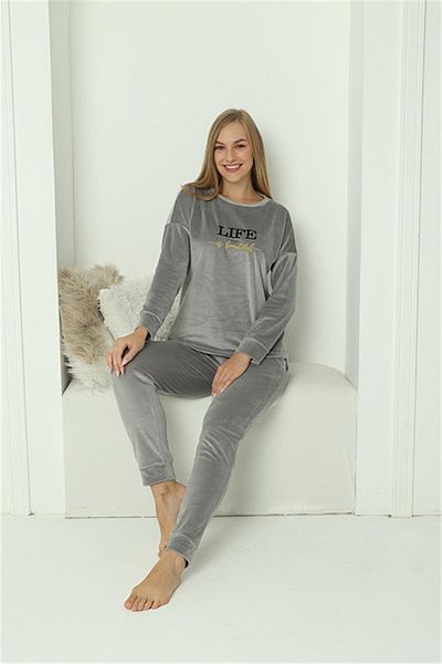 Akbeniz Γυναικείο σετ πιτζάμες Velvet Grey - 20624