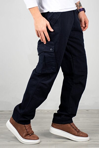 DeepSEA Navy Blue Gabardine Cargo Pants - Pockets, Wide Cut, Seasonal 1705421