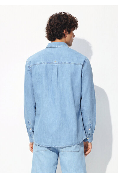 Mavi Keten Karışımlı Gömlek Regular Fit / Normal Kesim 0211174-18790