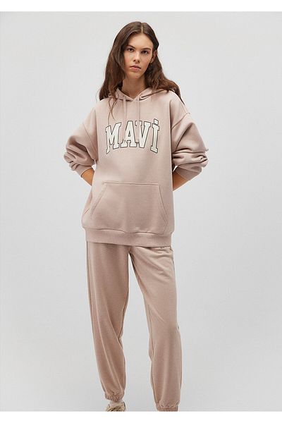 Mavi Beigefarbenes Sweatshirt mit Kapuze und Logo-Print 1600361 -70043