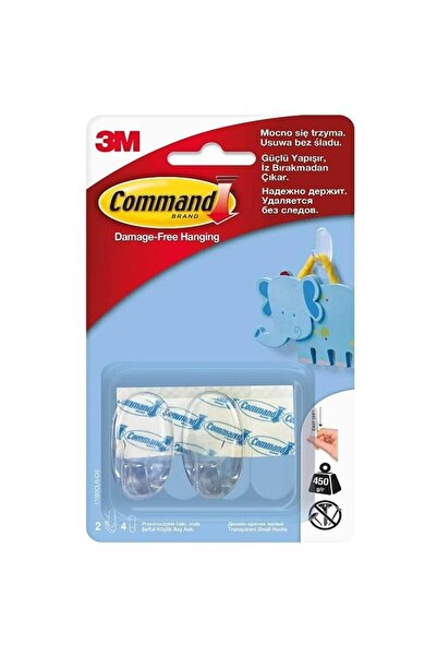3M ™ Command™ 17092CLR-CEE Küçük Boy Şeffaf Bant, Max 450 gr (2 Askı ve 4 Küçük Boy Cırt Bant)