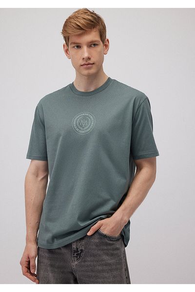 Mavi Locker geschnittenes T-Shirt mit grünem Siegellogo-Aufdruck – 0612312 – 71577