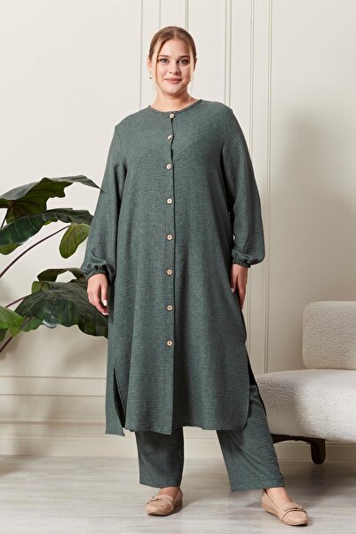 Ferace Kadın Büyük Beden Keten Ayrobin 2'li Takım