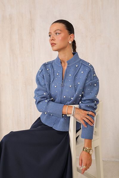 Melike Tatar 32-7007 Model Blue Pearl Knitwear Cardigan
