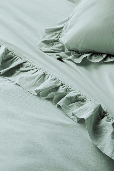 İssimo Home Frill Mint Washed 100% Cotton Poplin Duvet Cover Set Double