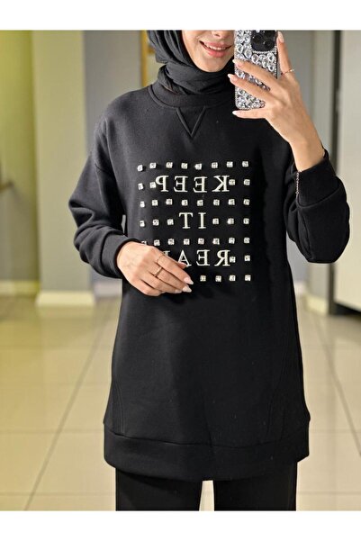 Moodbasic PEARLED TUNIC WITH STONE WRITTING INSIDE