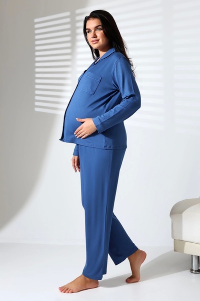 LadyMina Pijama Hamile ve Lohusa Mavi Lounge İkili Pijama Takımı