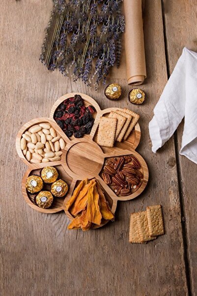 Anda Home Ahşap Sunumluk Çerezlik Papatya Şekli Servis Tabağı Tepsisi 7 Bölme...