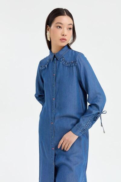 Nihan Tassel Detailed Tan Tunic