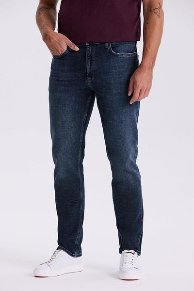 Jakamen Navy Blue Slim Fit Washed Vintage βαμβακερό στενό τζιν παντελόνι