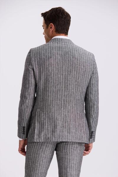 Jakamen Black Slim Fit Swallow Collar Double Slit 100% Linen Sports Suit