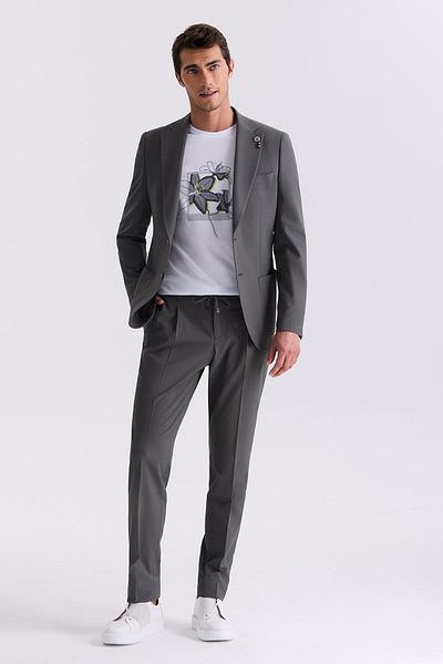 Jakamen Khaki Slim Fit Mono Collar Sports Suit