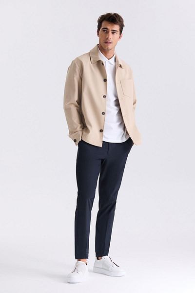 Jakamen Μπεζ Slim Fit Baby Collar Εποχιακό Παλτό