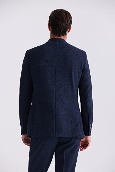 Jakamen Lacivert Slim Fit Mono Yaka Desenli Spor Takım Elbise