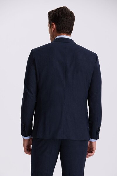 Jakamen Lacivert Slim Fit Kırlangıç Yaka Çift Yırtmaç Yünlü Kruvaze Takım Elbise