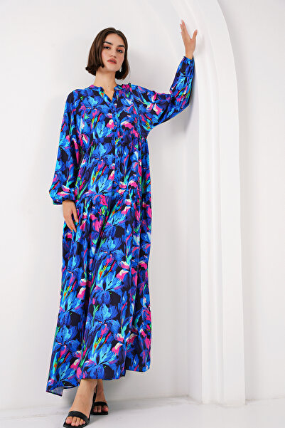 Bigdart Model 2423 Autentické vzorované tyrkysové šaty