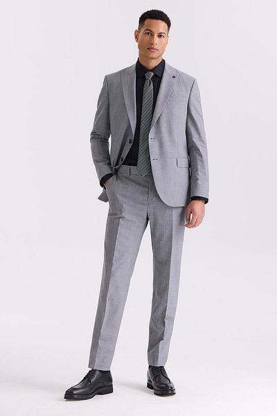 Jakamen Gray Classic Fit Pointed Collar Wool Suit
