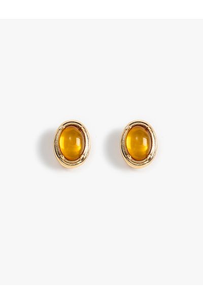 Koton Oval Vintage Earrings - Stone Detailed
