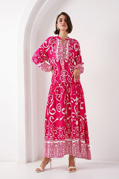 Bigdart Authentisches, gemustertes Fuchsia-Kleid, Modell 2423 – L