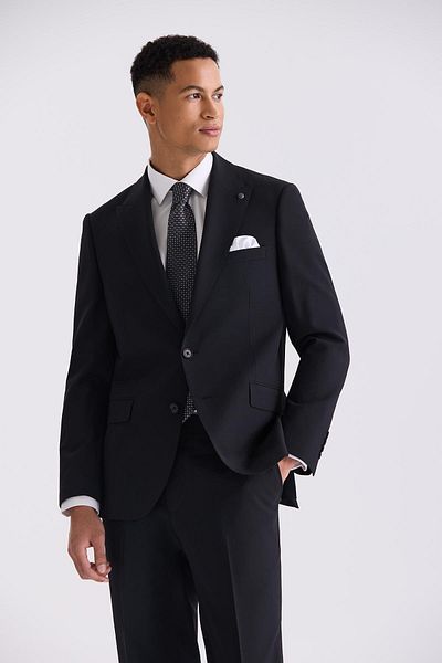 Jakamen Black Classic Fit Pointed Collar Wool Suit